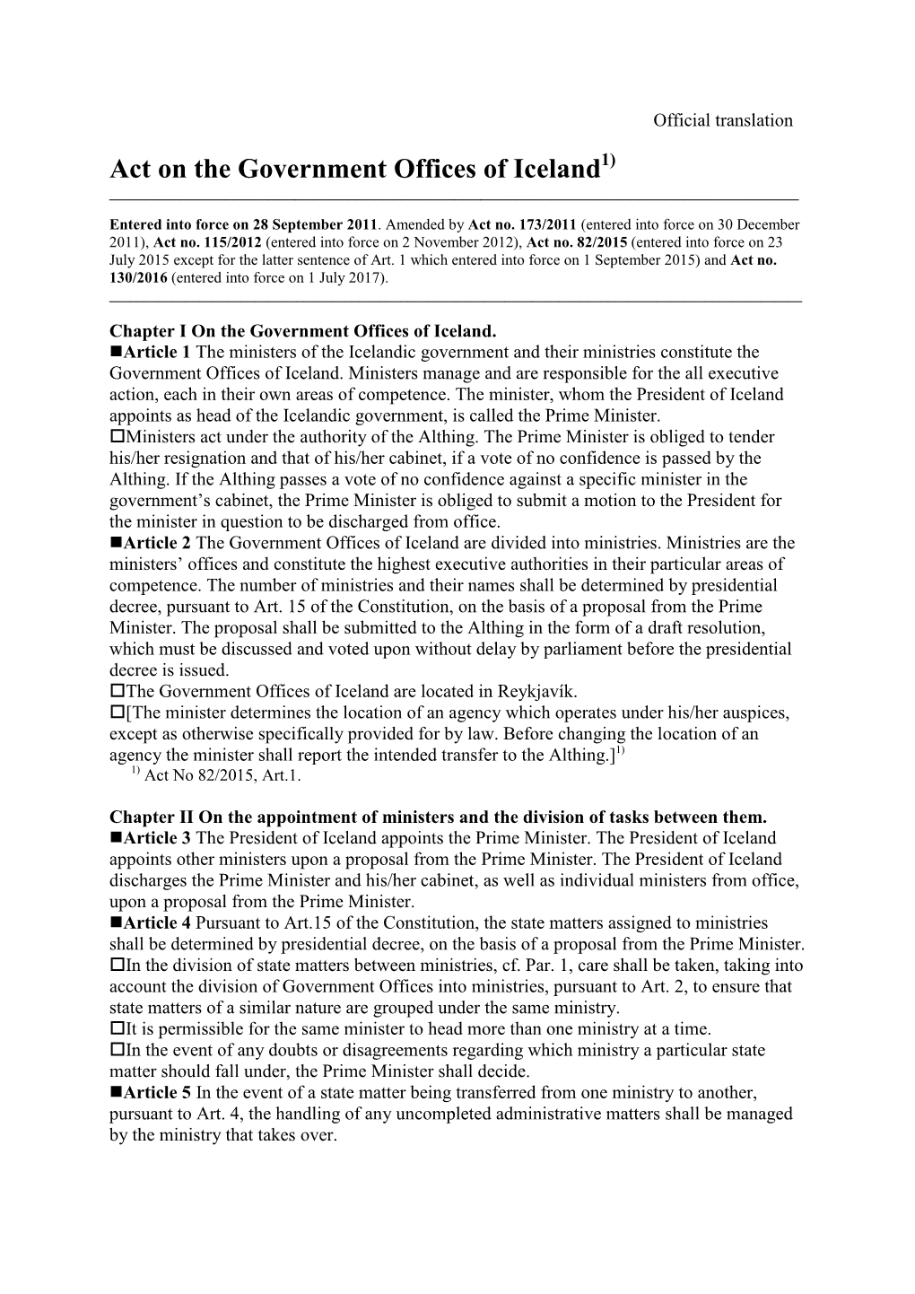 Act on the Government Offices of Iceland1) ______Entered Into Force on 28 September 2011