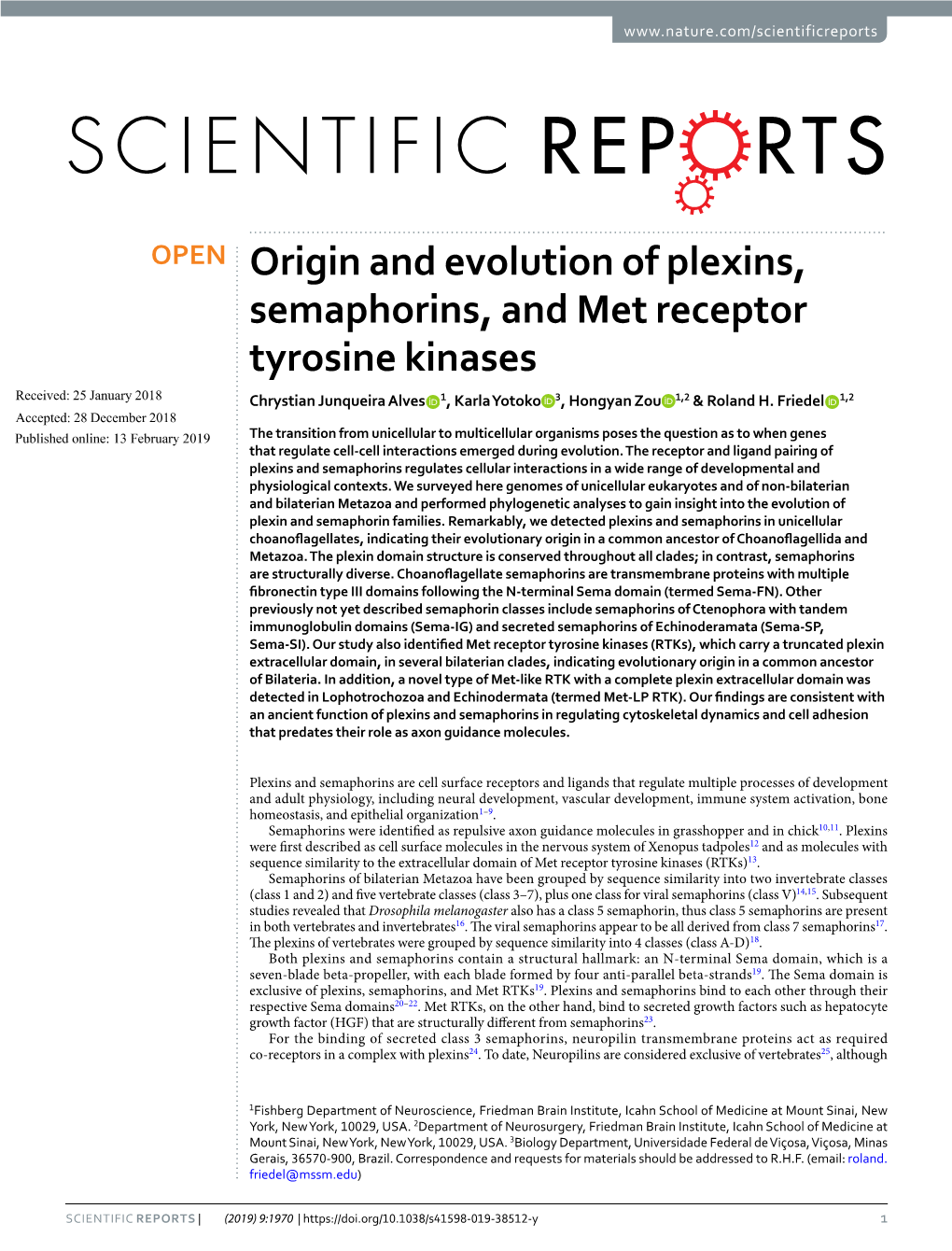 Origin and Evolution of Plexins, Semaphorins, and Met Receptor