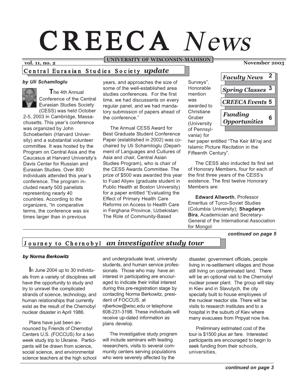 CREECA News [ UNIVERSITY of WISCONSIN-MADISON ] Vol