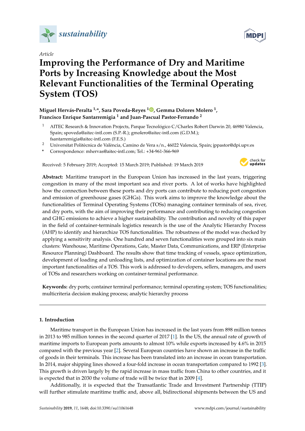 Improving the Performance of Dry and Maritime Ports by Increasing Knowledge About the Most Relevant Functionalities of the Terminal Operating System (TOS)