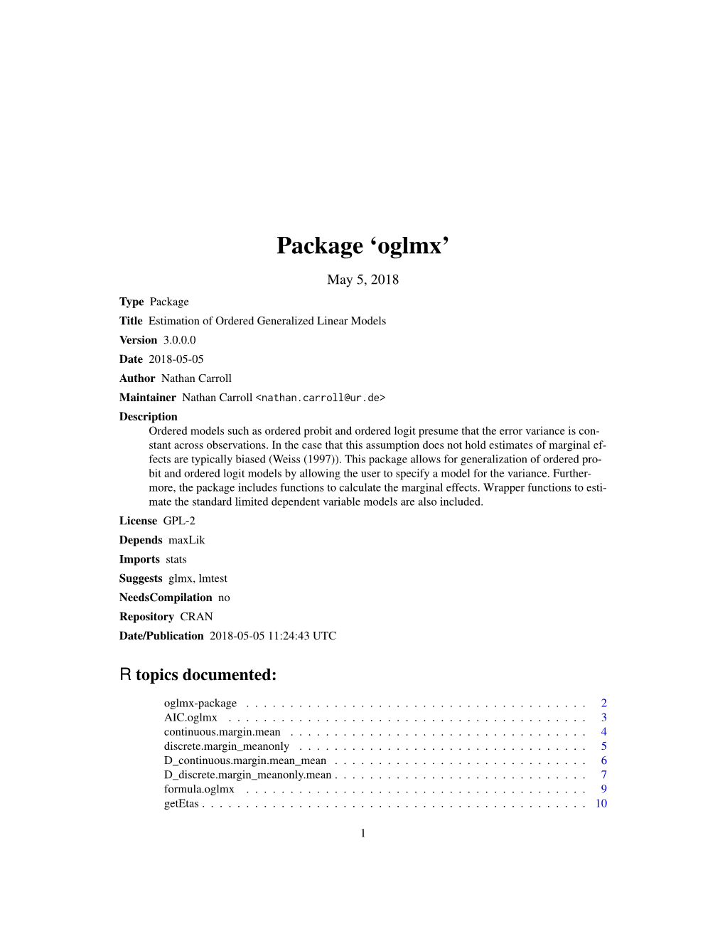 Package 'Oglmx'