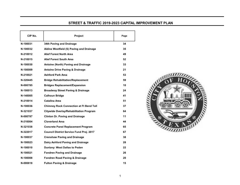 Street & Traffic 2019-2023 Capital Improvement Plan