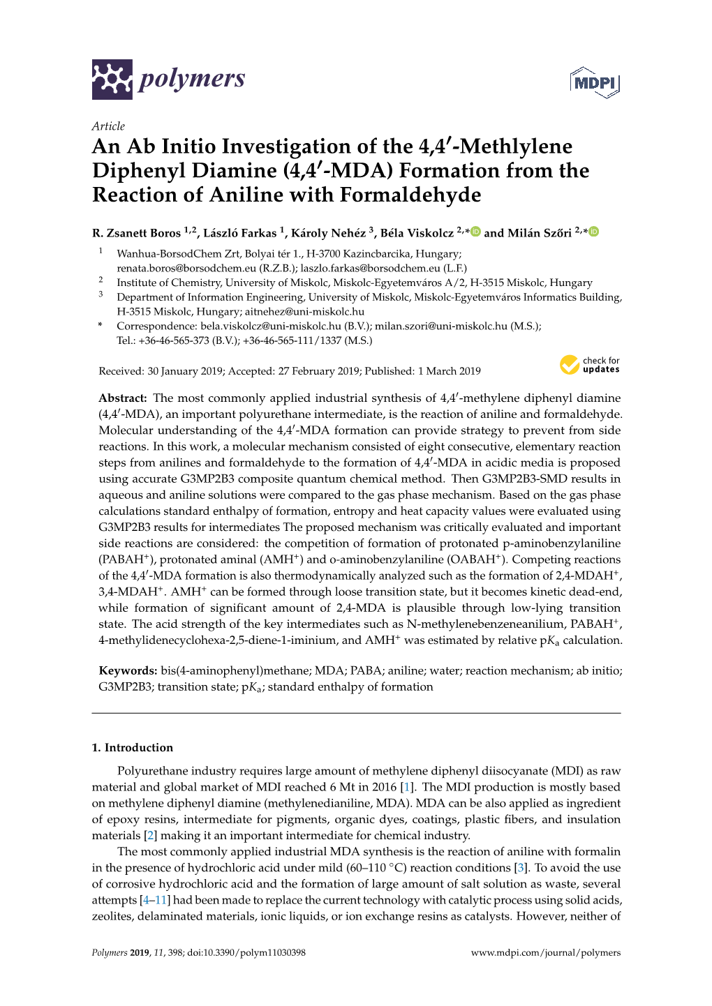 An Ab Initio Investigation of the 4, 4′-Methlylene Diphenyl Diamine (4