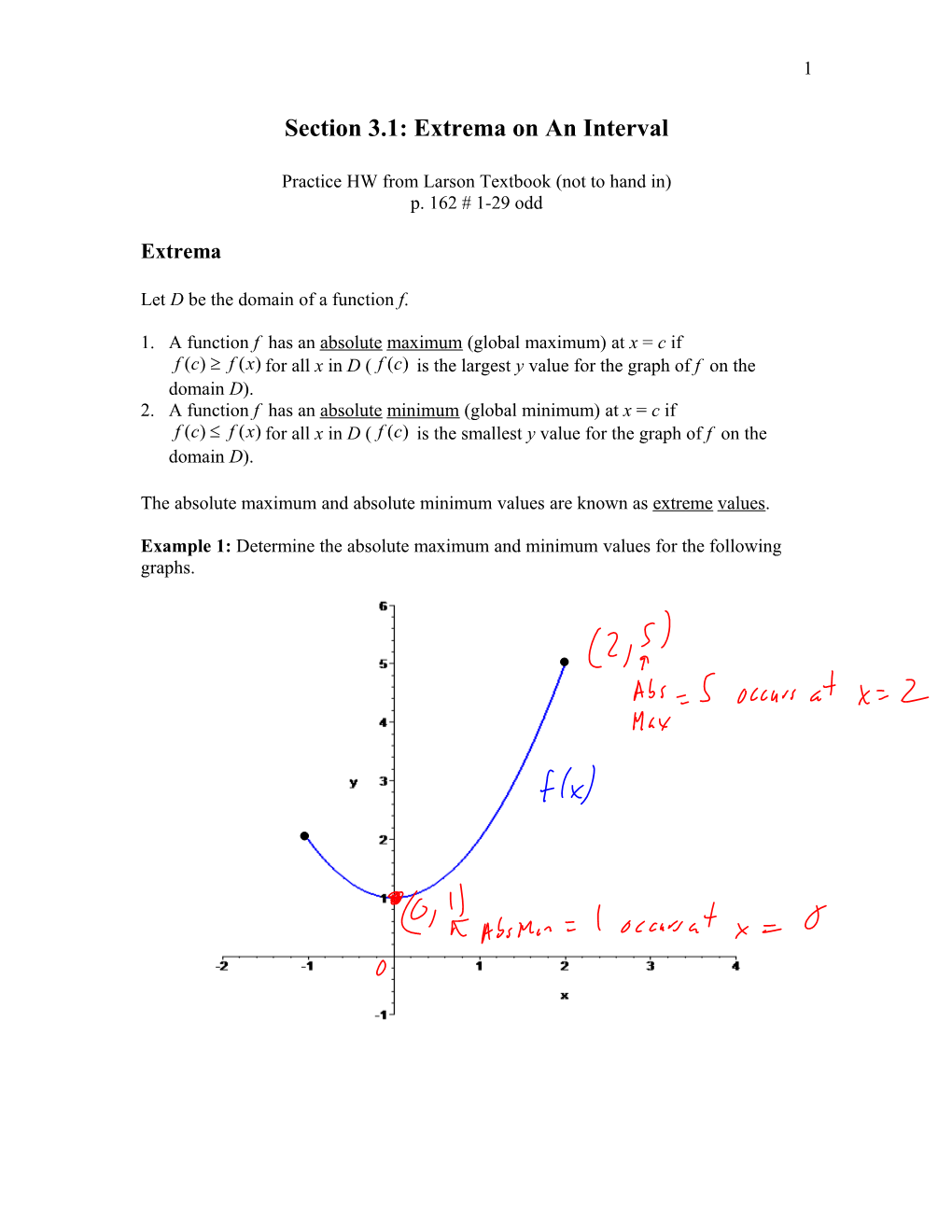 Section 3.1: Extrema on an Interval