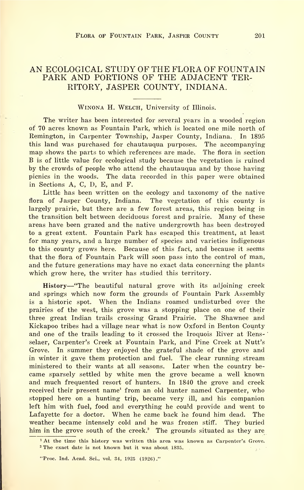 Proceedings of the Indiana Academy of Science