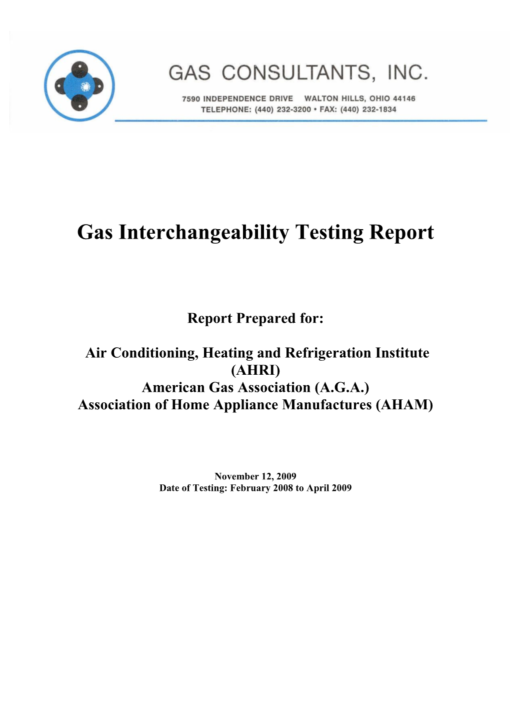 Gas Interchangeability Testing Report