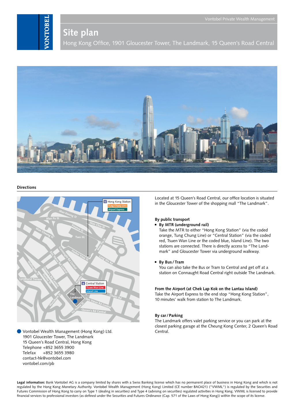 Site Plan Hong Kong Office, 1901 Gloucester Tower, the Landmark, 15 Queen’S Road Central