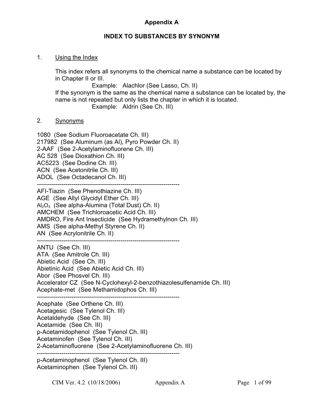 Appendix a Synonyms CIM-2006 V4.2