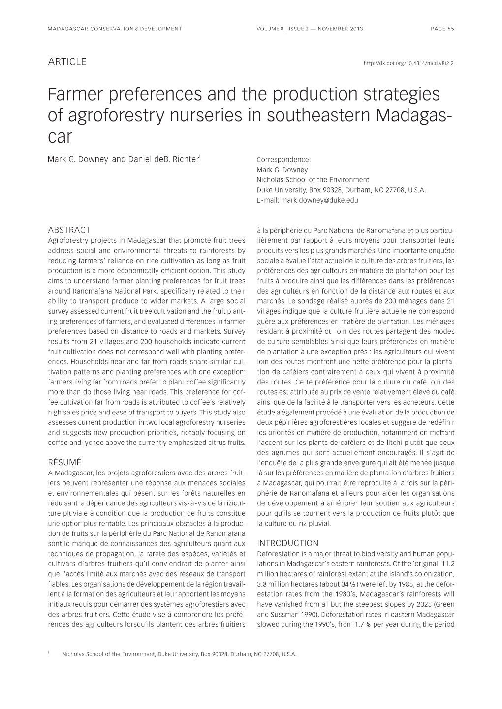 Farmer Preferences and the Production Strategies of Agroforestry Nurseries in Southeastern Madagas- Car