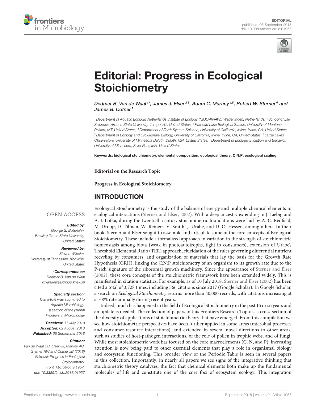 Progress in Ecological Stoichiometry