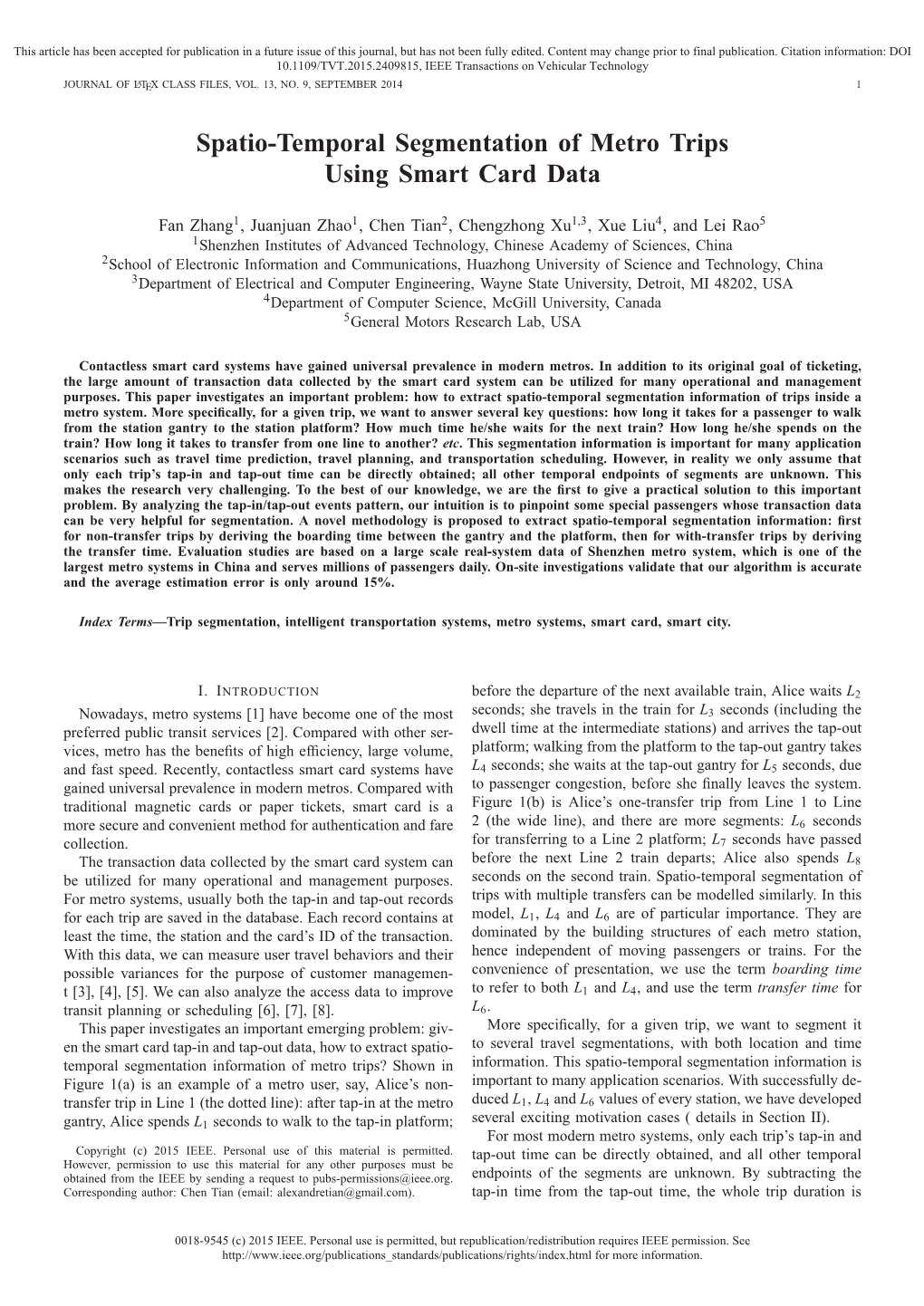 Spatio-Temporal Segmentation of Metro Trips Using Smart Card Data