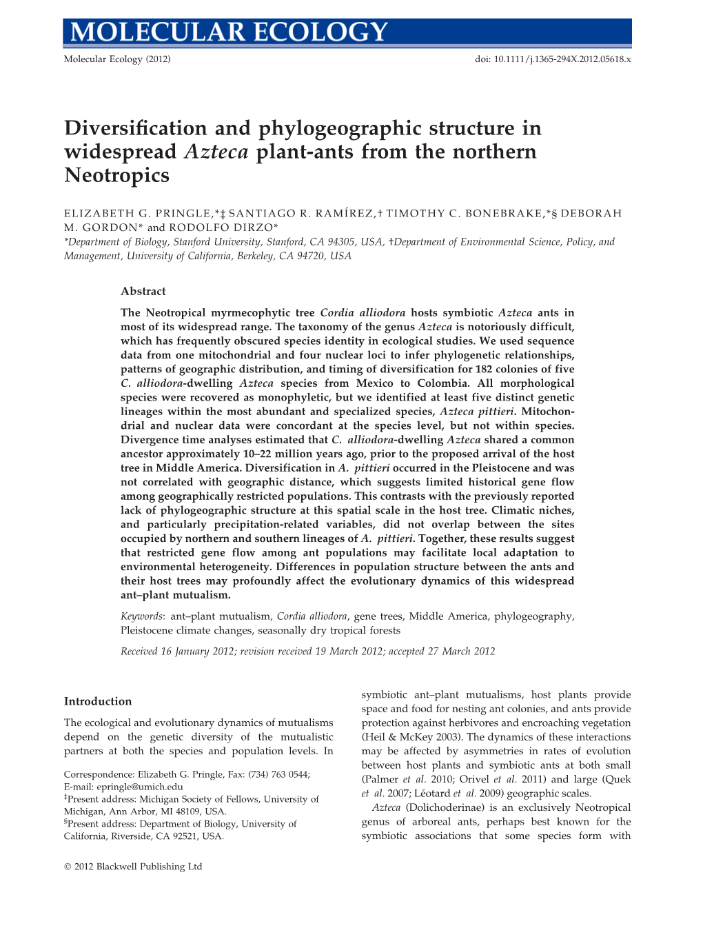 Diversification and Phylogeographic Structure in Widespread Azteca