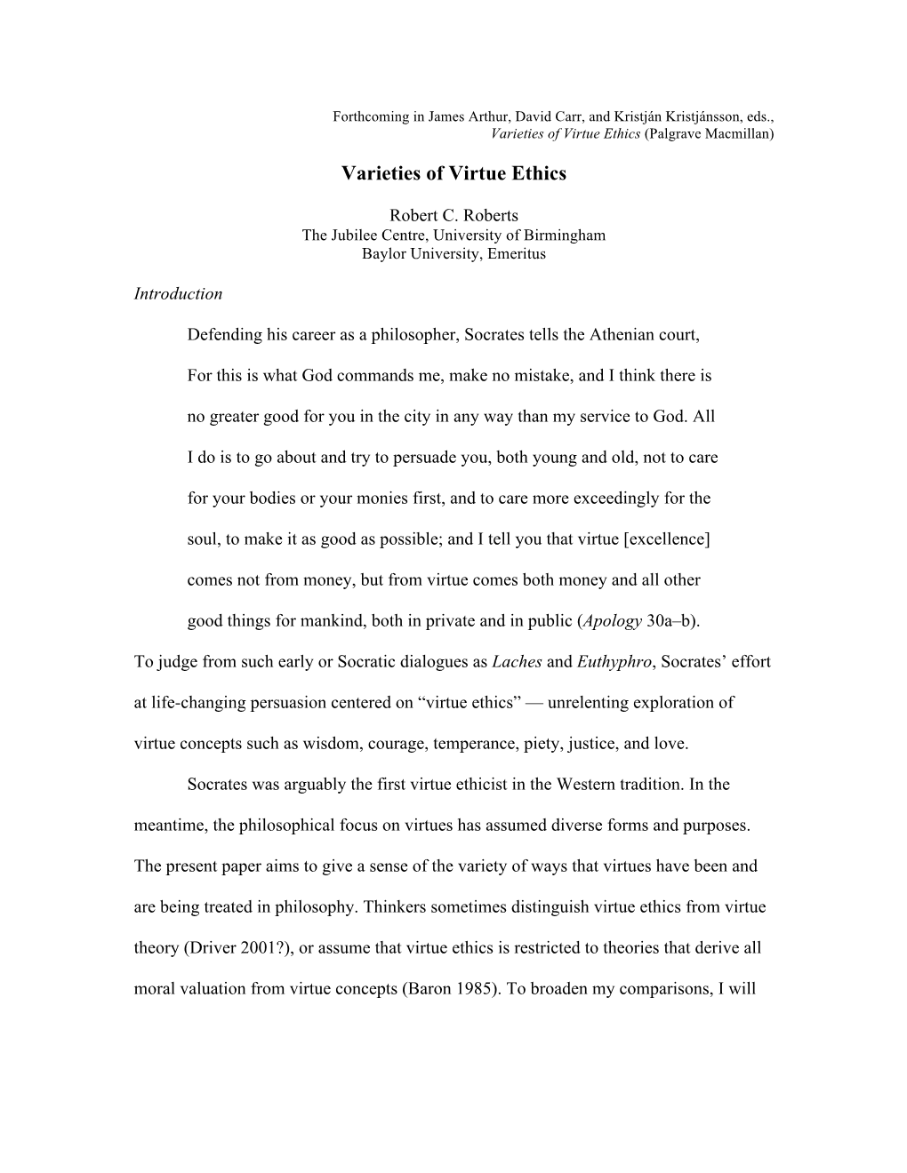 Varieties of Virtue Ethics (Palgrave Macmillan)