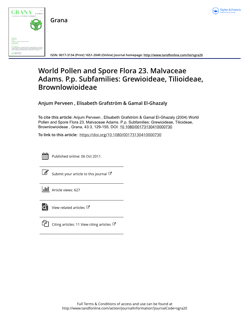 World Pollen and Spore Flora 23. Malvaceae Adams. Pp Subfamilies