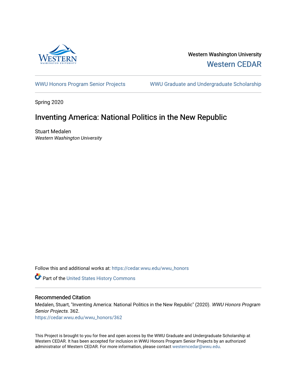 Inventing America: National Politics in the New Republic