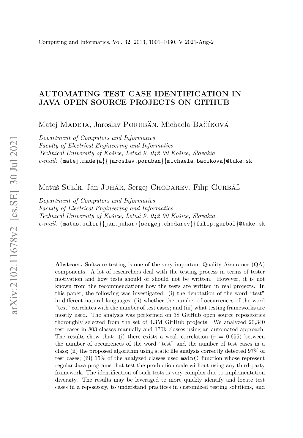 Arxiv:2102.11678V2 [Cs.SE] 30 Jul 2021 Mostly Used