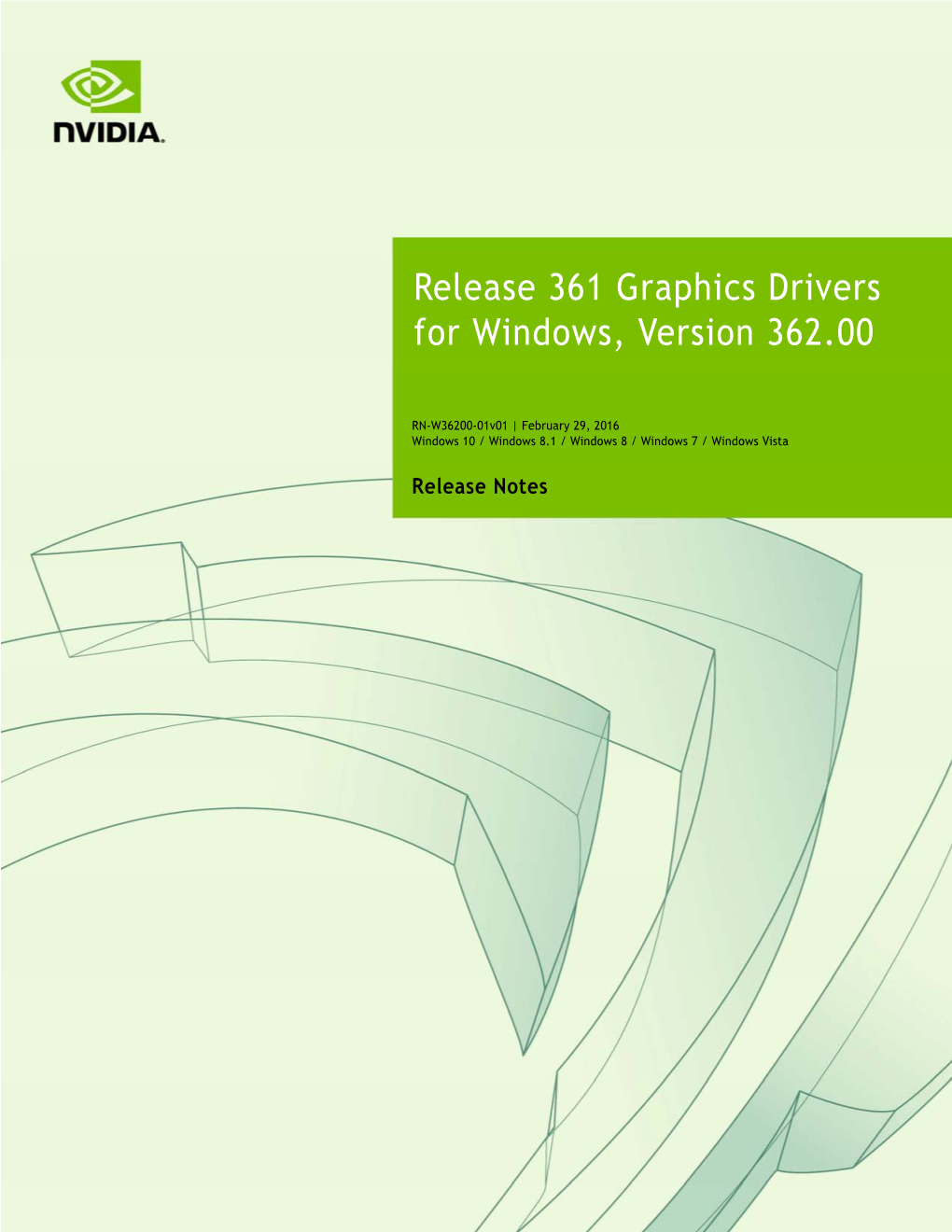 Release 361 Graphics Drivers for Windows, Version 362.00. RN