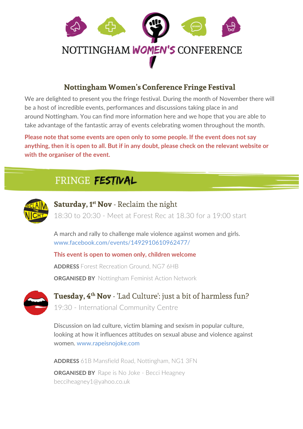 Fringe Festival Programme