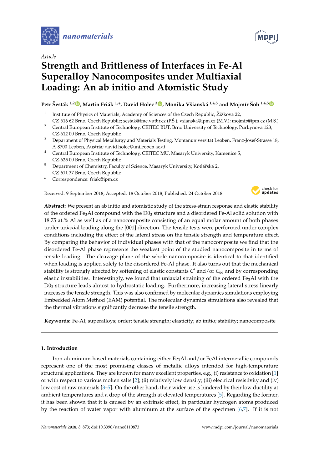 Strength and Brittleness of Interfaces in Fe-Al Superalloy Nanocomposites Under Multiaxial Loading: an Ab Initio and Atomistic Study