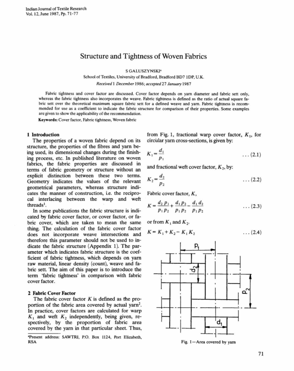 Structure and Tightness of Woven Fabrics