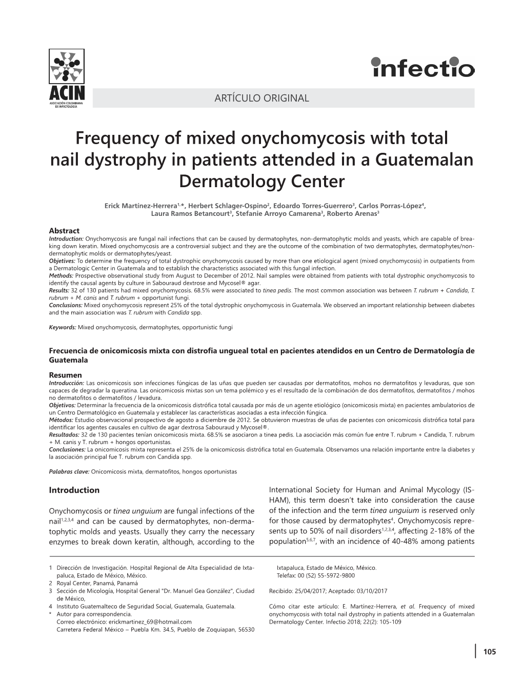 Frequency of Mixed Onychomycosis with Total Nail Dystrophy in Patients Attended in a Guatemalan Dermatology Center