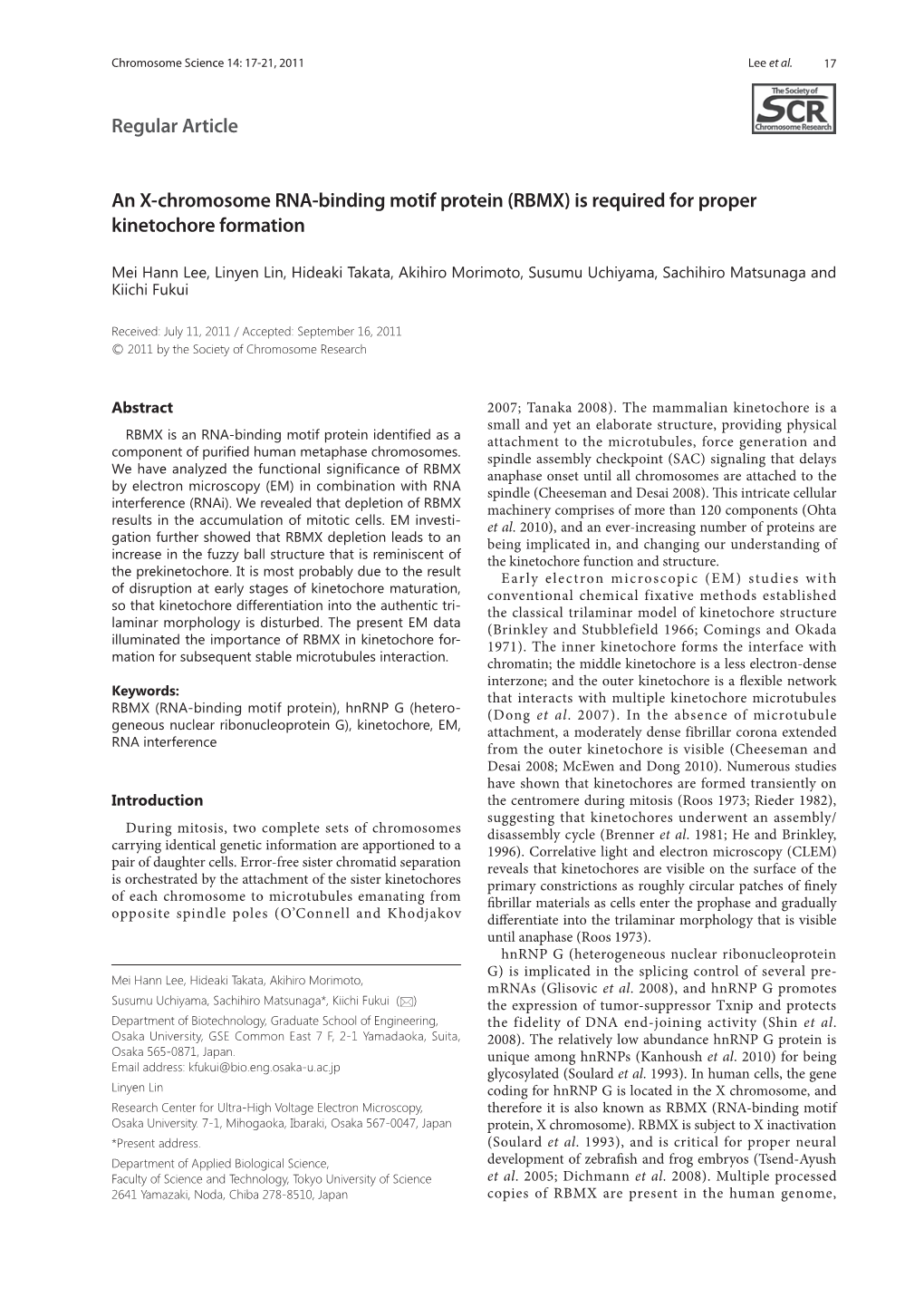 Regular Article an X-Chromosome RNA-Binding Motif Protein (RBMX