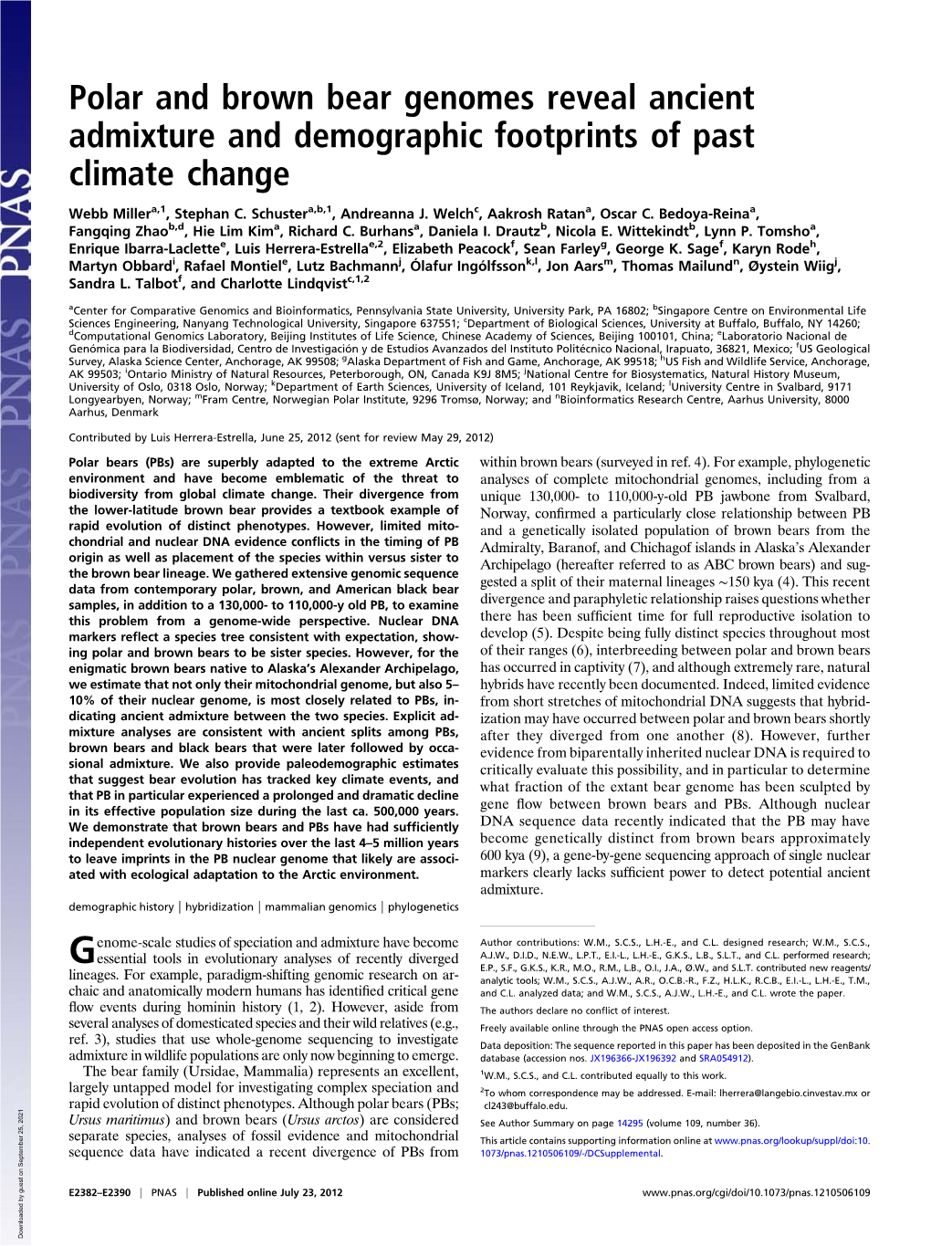 Polar and Brown Bear Genomes Reveal Ancient Admixture and Demographic Footprints of Past Climate Change