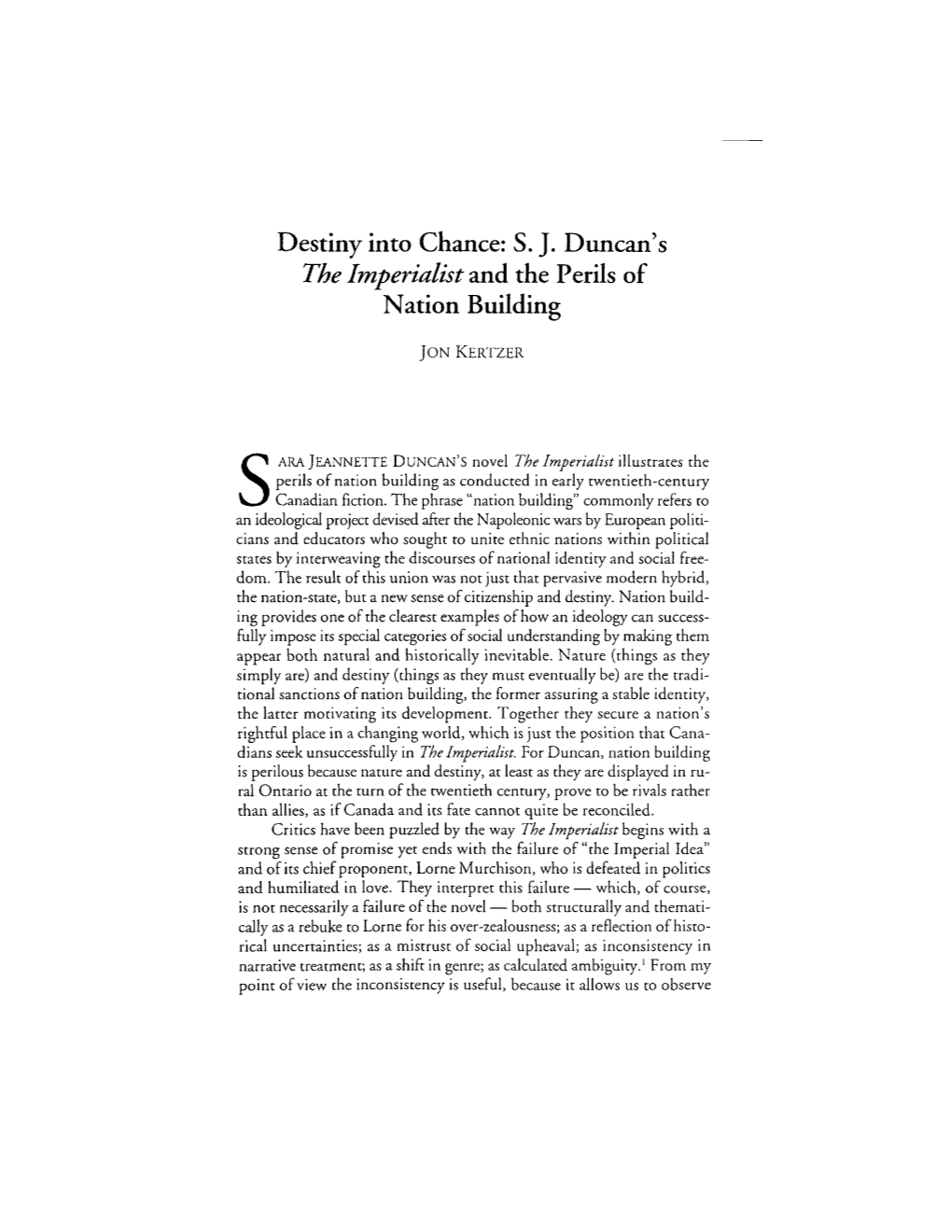 Destiny Into Chance: S. J. Duncan's the Imperialist and the Périls of Nation Building