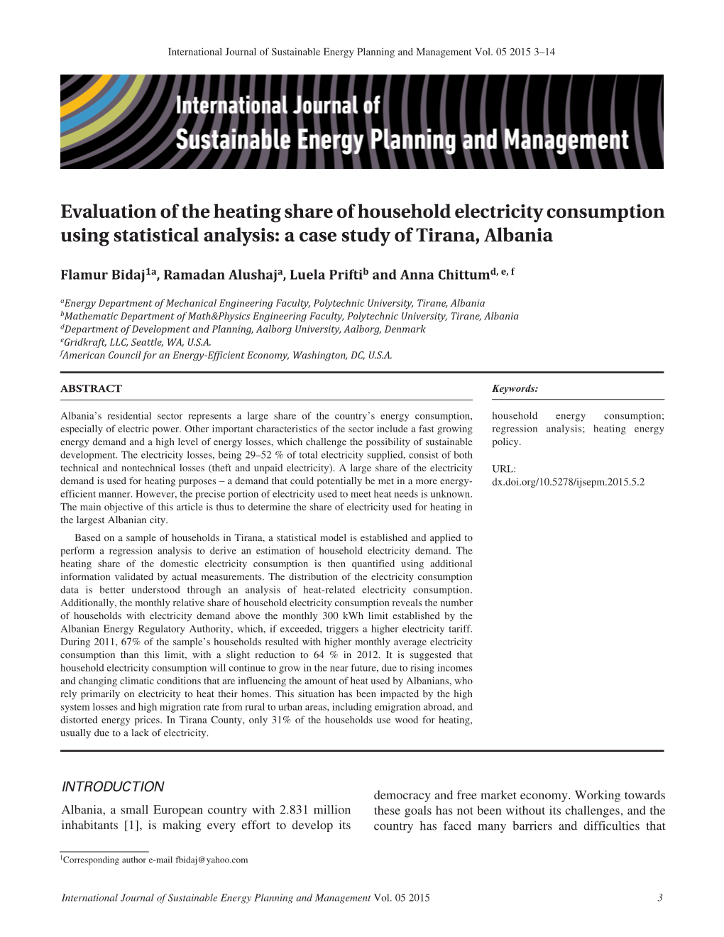 Evaluation of the Heating Share of Household Electricity Consumption Using Statistical Analysis: a Case Study of Tirana, Albania