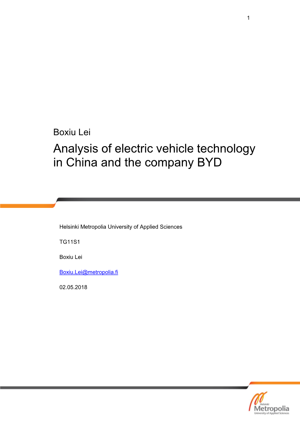 Analysis of Electric Vehicle Technology in China and the Company BYD