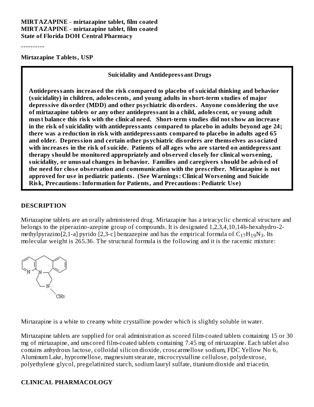 Mirtazapine Tablets, USP