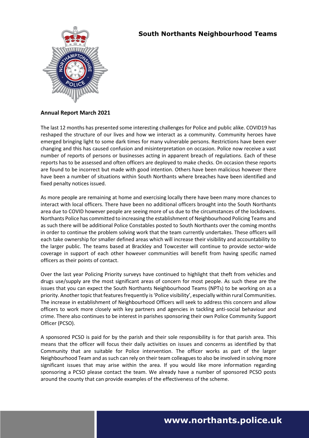 South Northants Police Annual Report