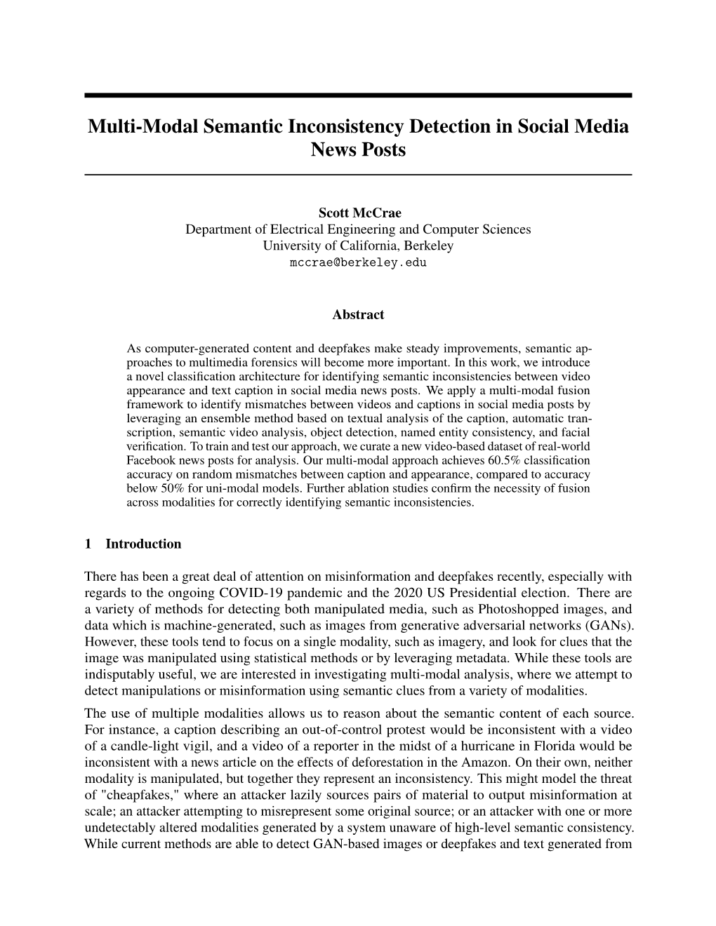 Multi-Modal Semantic Inconsistency Detection in Social Media News Posts