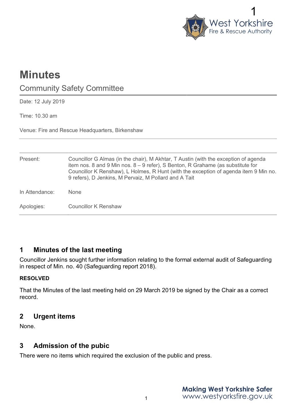 Minutes Community Safety Committee