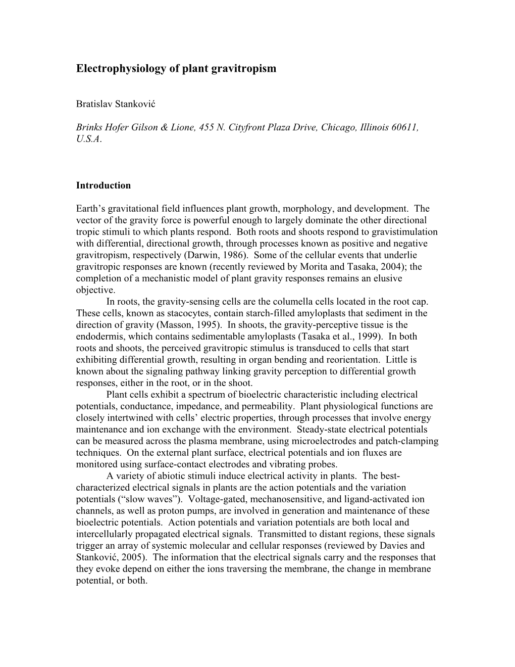 Electrophysiology of Plant Gravitropism