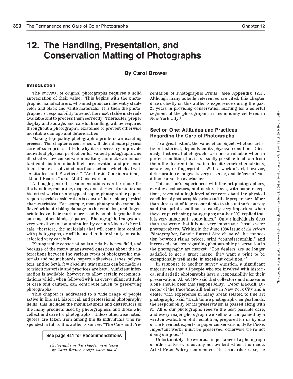 12. the Handling, Presentation, and Conservation Matting of Photographs