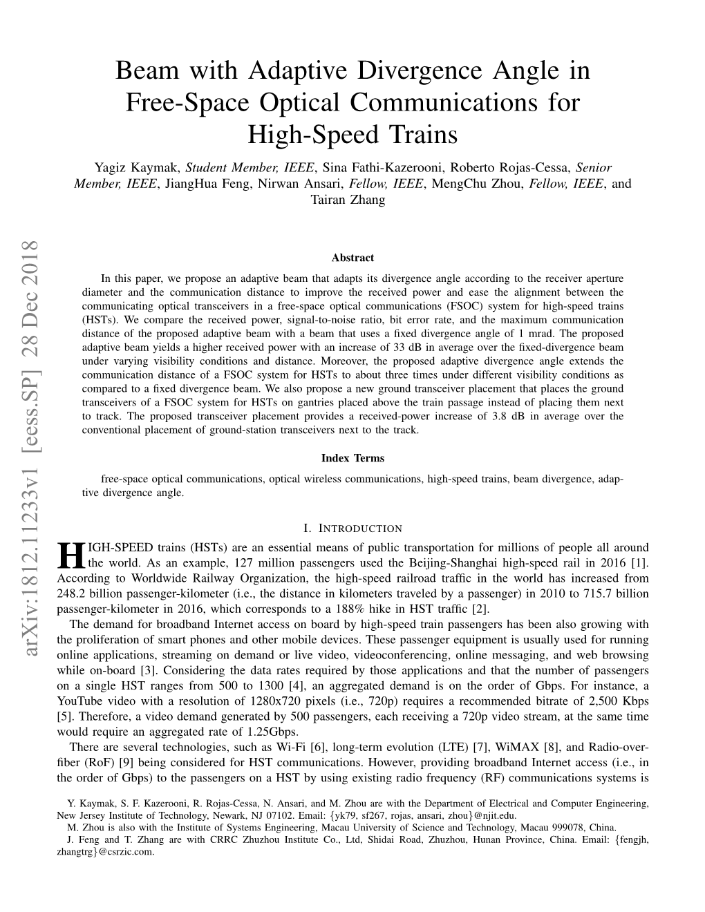 Beam with Adaptive Divergence Angle in Free-Space Optical