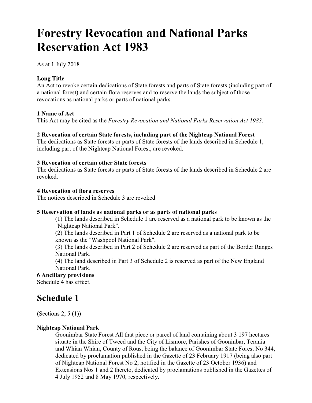 Forestry Revocation and National Parks Reservation Act 1983