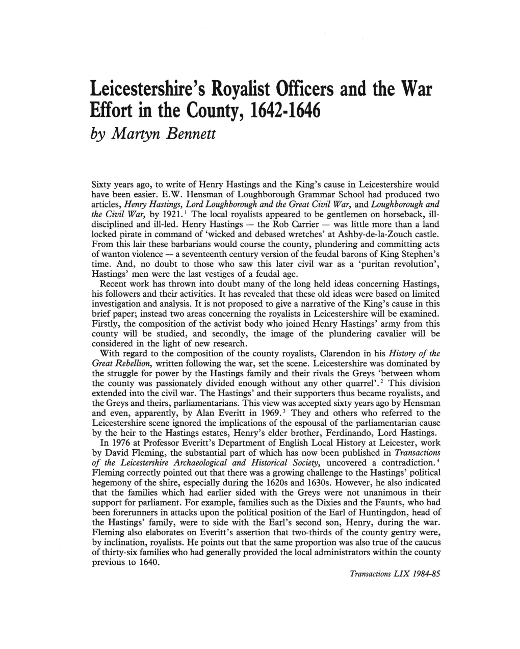 Leicestershire' S Royalist Officers and the War Effort in the County, 1642-1646 by Martyn Bennett