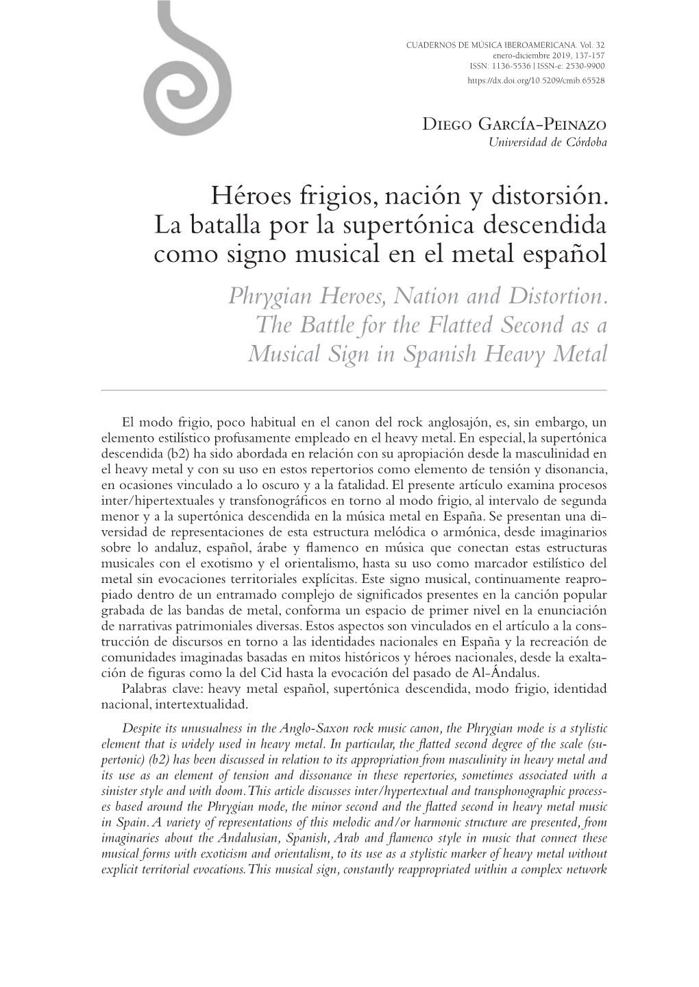 Héroes Frigios, Nación Y Distorsión. La Batalla Por La Supertónica Descendida Como Signo Musical En El Metal Español Phrygian Heroes, Nation and Distortion