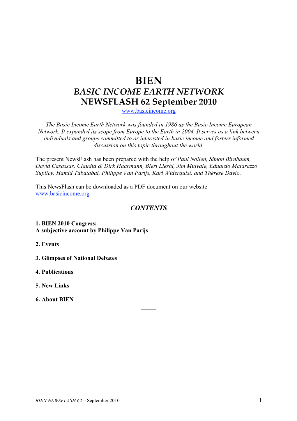 BASIC INCOME EARTH NETWORK NEWSFLASH 62 September 2010