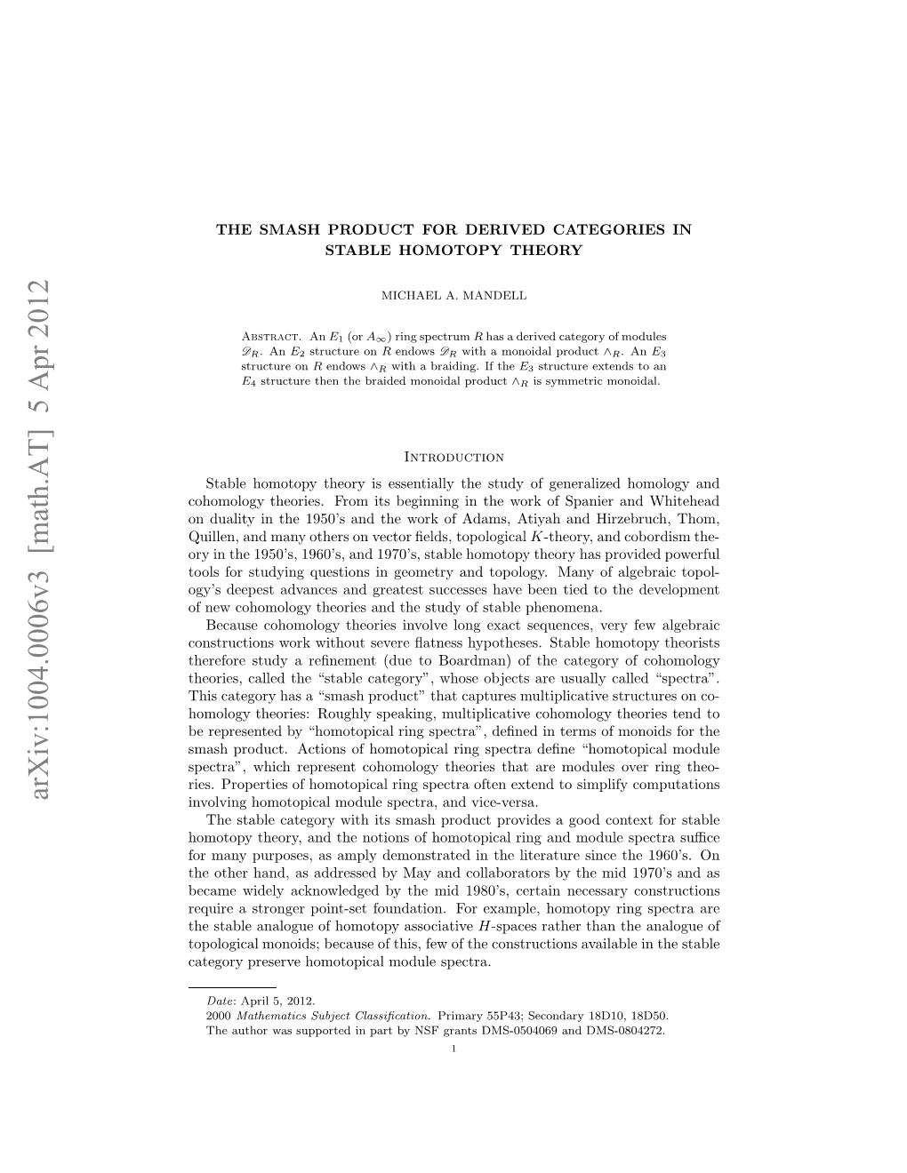 Arxiv:1004.0006V3 [Math.AT] 5 Apr 2012 Fnwchmlg Hoisadtesuyo Tbephenomena