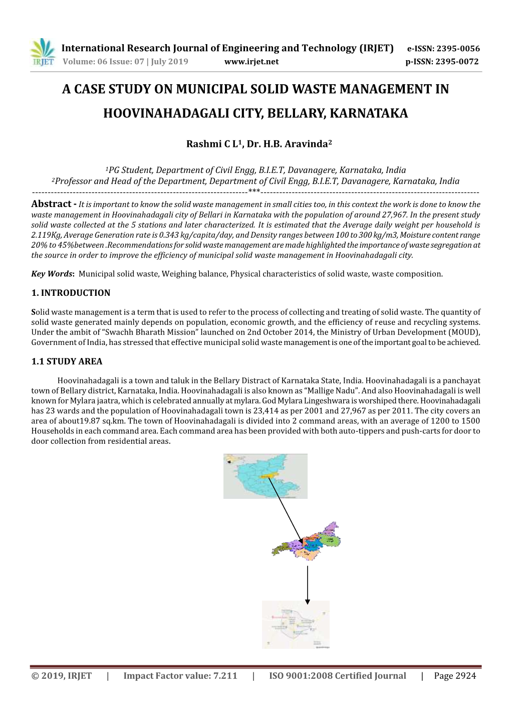 A Case Study on Municipal Solid Waste Management in Hoovinahadagali City, Bellary, Karnataka
