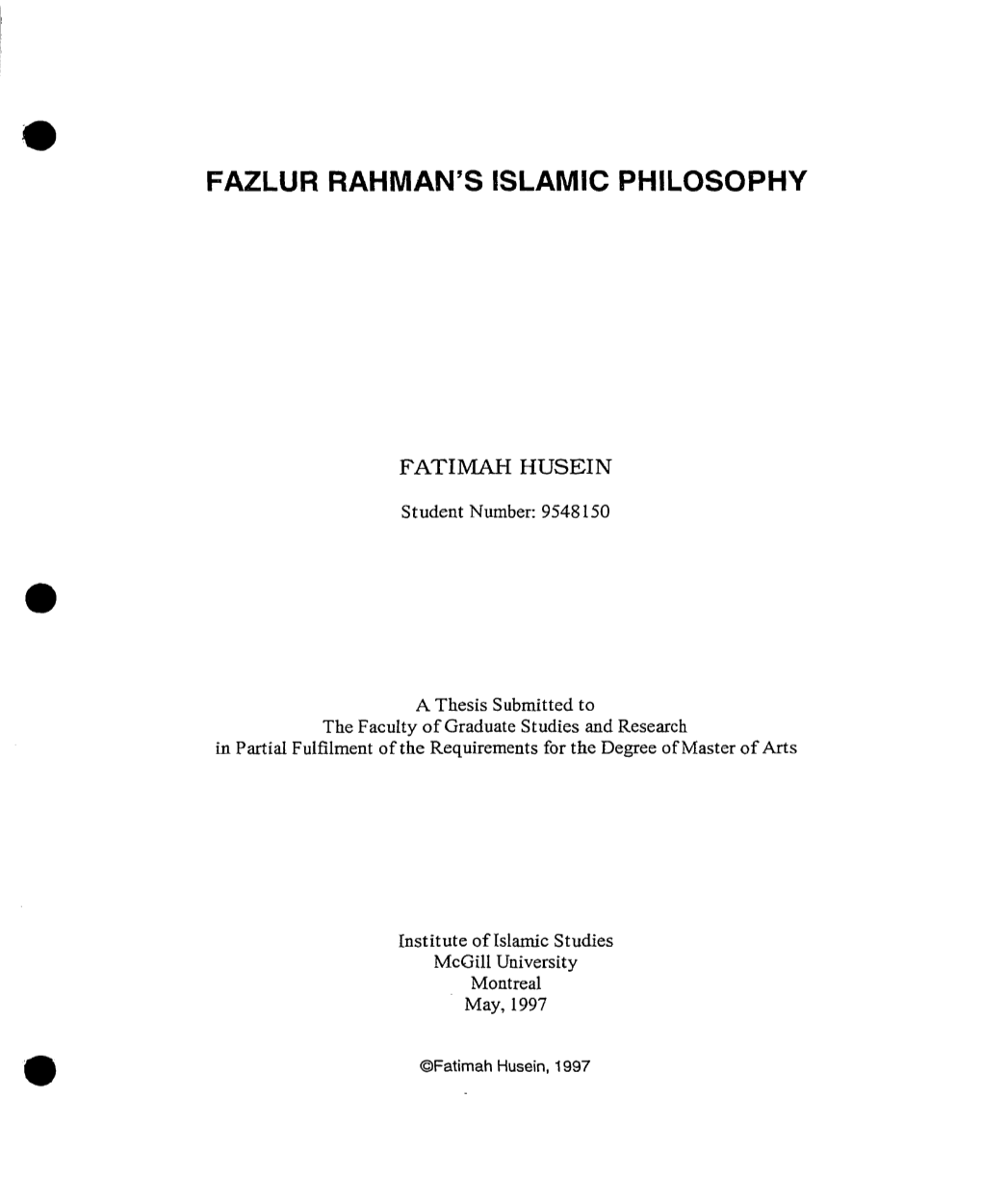 FAZLUR RAHMAN's Islamlc PHILOSOPHY