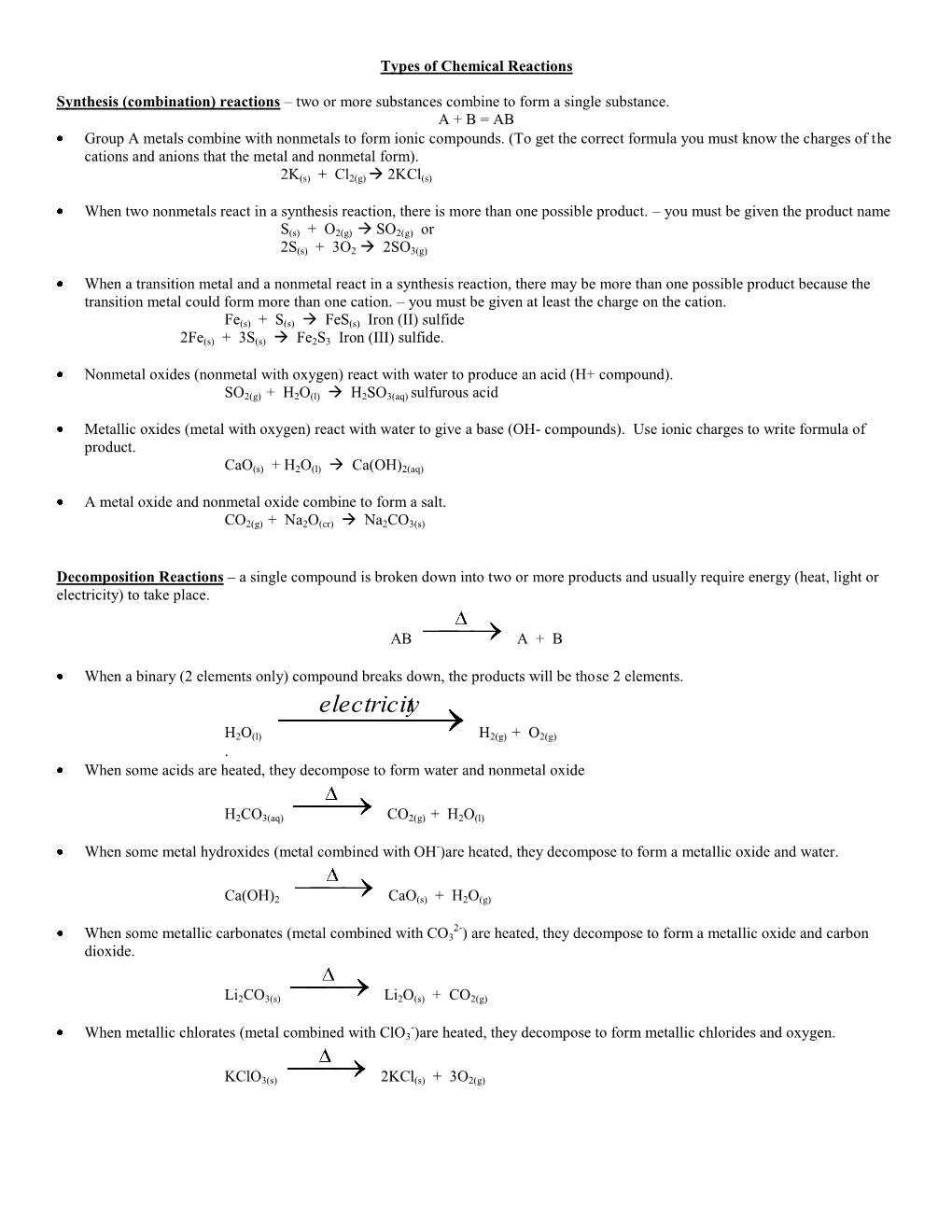 Types of Chemical Reactions