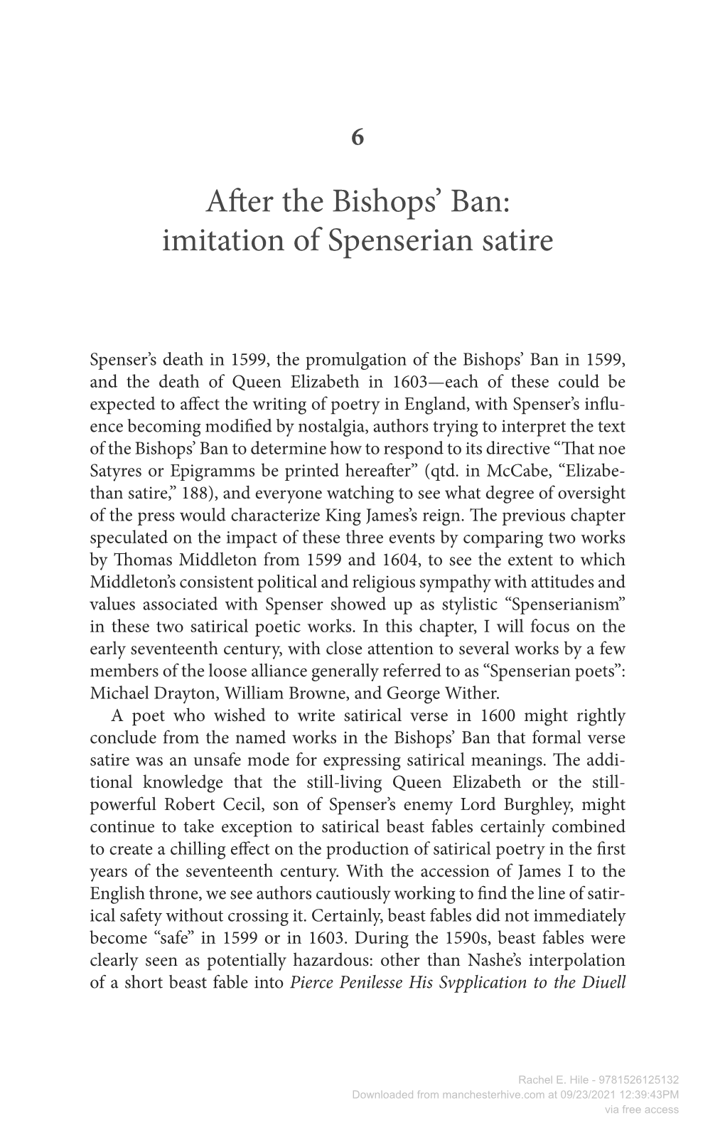 After the Bishops' Ban: Imitation of Spenserian Satire