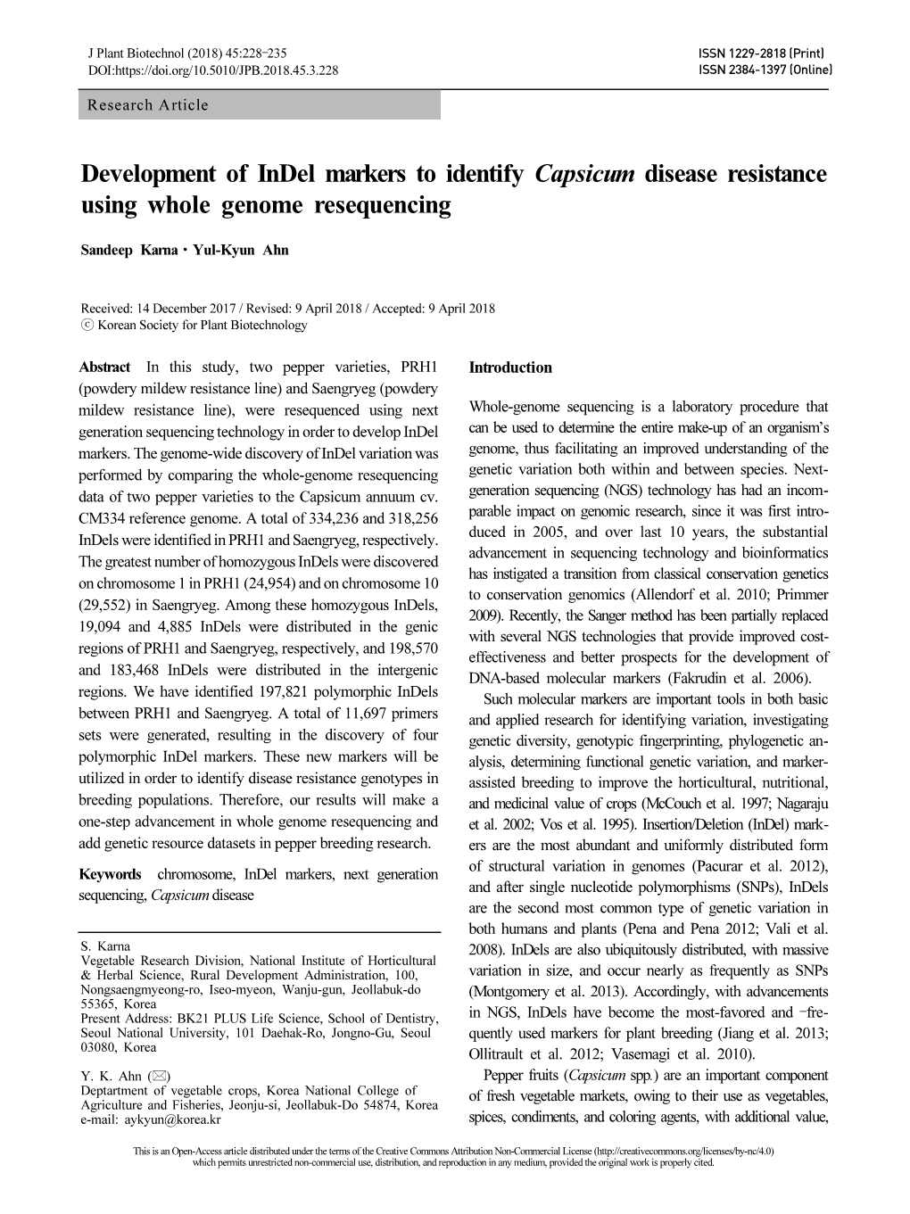Development of Indel Markers to Identify Capsicum Disease Resistance Using Whole Genome Resequencing