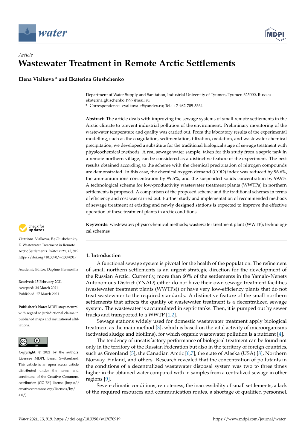 Wastewater Treatment in Remote Arctic Settlements