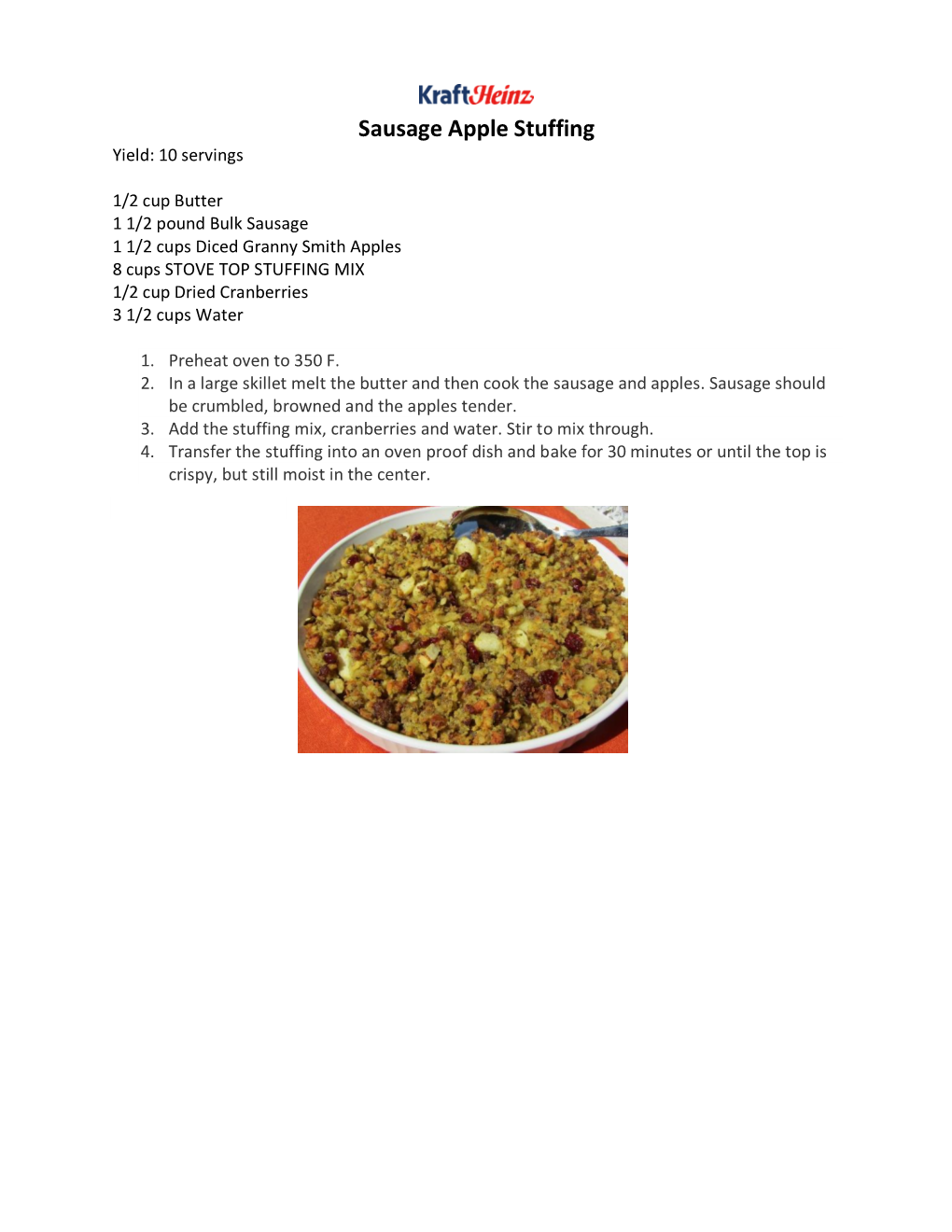 Sausage Apple Stuffing Yield: 10 Servings