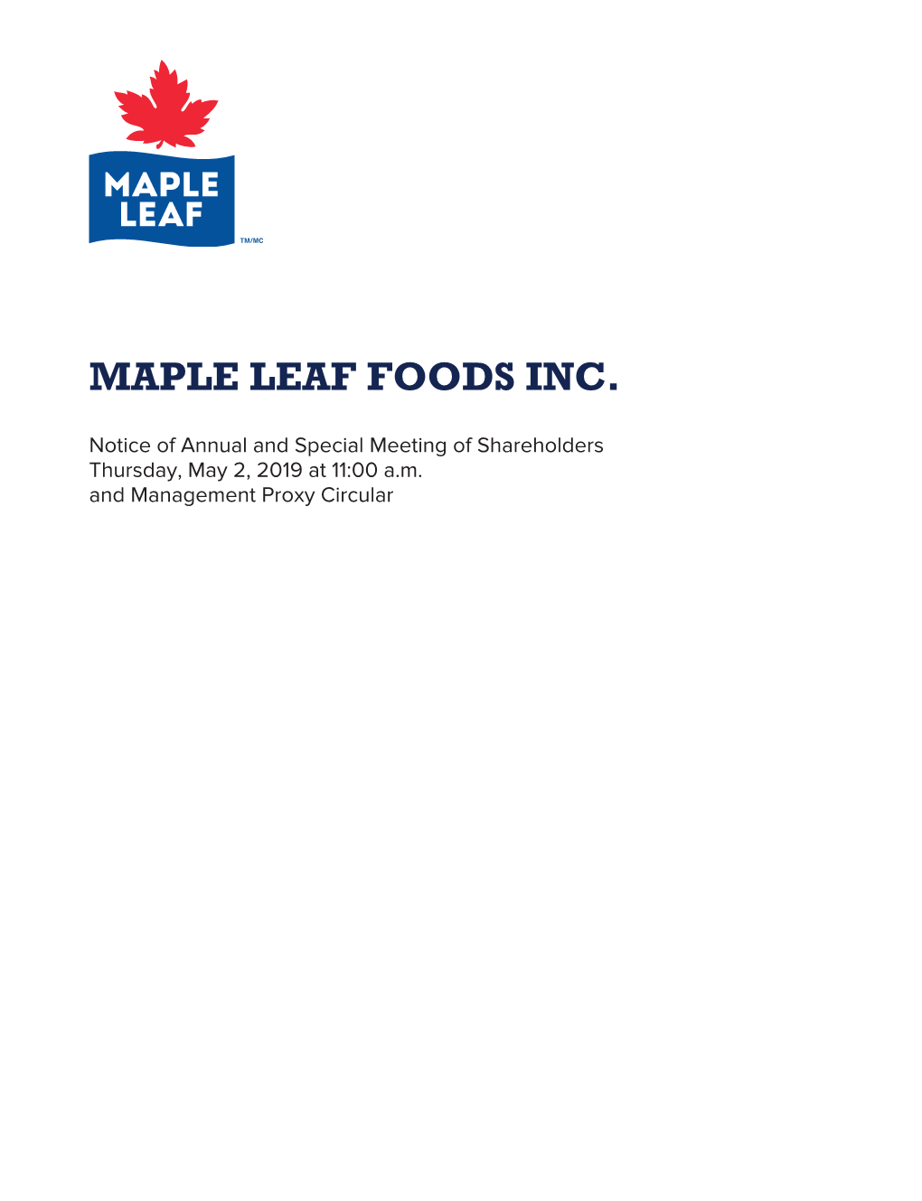 Maple Leaf Foods 2019 Management Proxy Circular